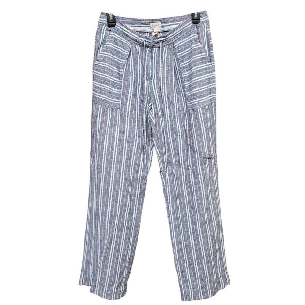 Laundry Shelli Segal Womens 6 Linen Blend Wide Leg Pants Blue‎ Stripe Pockets